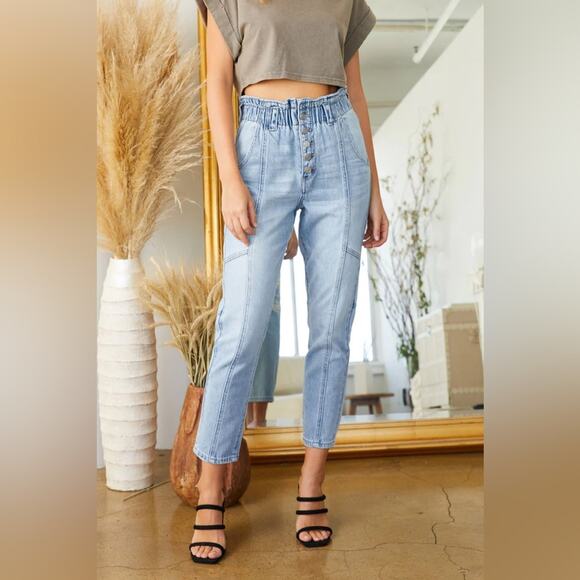 KanCan Bronte Ultra High Rise Paperbag Mom Jeans Light Wash Size 15/31 Trendy - Picture 2 of 16